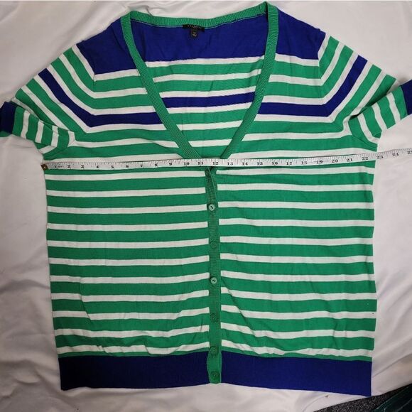 TALBOTS green and blue striped short sleeve cardigan sweater 1X - Picture 7 of 8